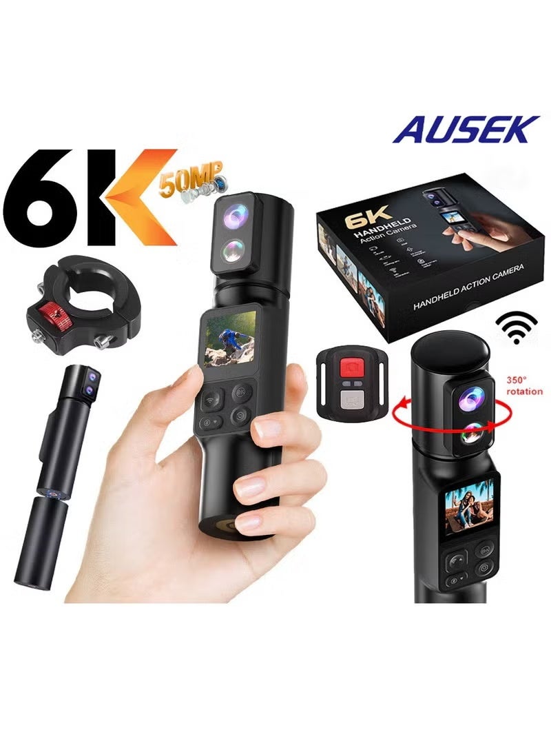 ZONBON 6K Action Camera, WIFI Dual Lens Pocket Camera, 350° Rotating Lens, 50MP Vlogging Camera, 2600mAh+2600mAh Battery, 6-Axis Stabilizer, Touch Screen, Support Time-Lapse Recording/Slow Motion/Pre-Recording - Image 1